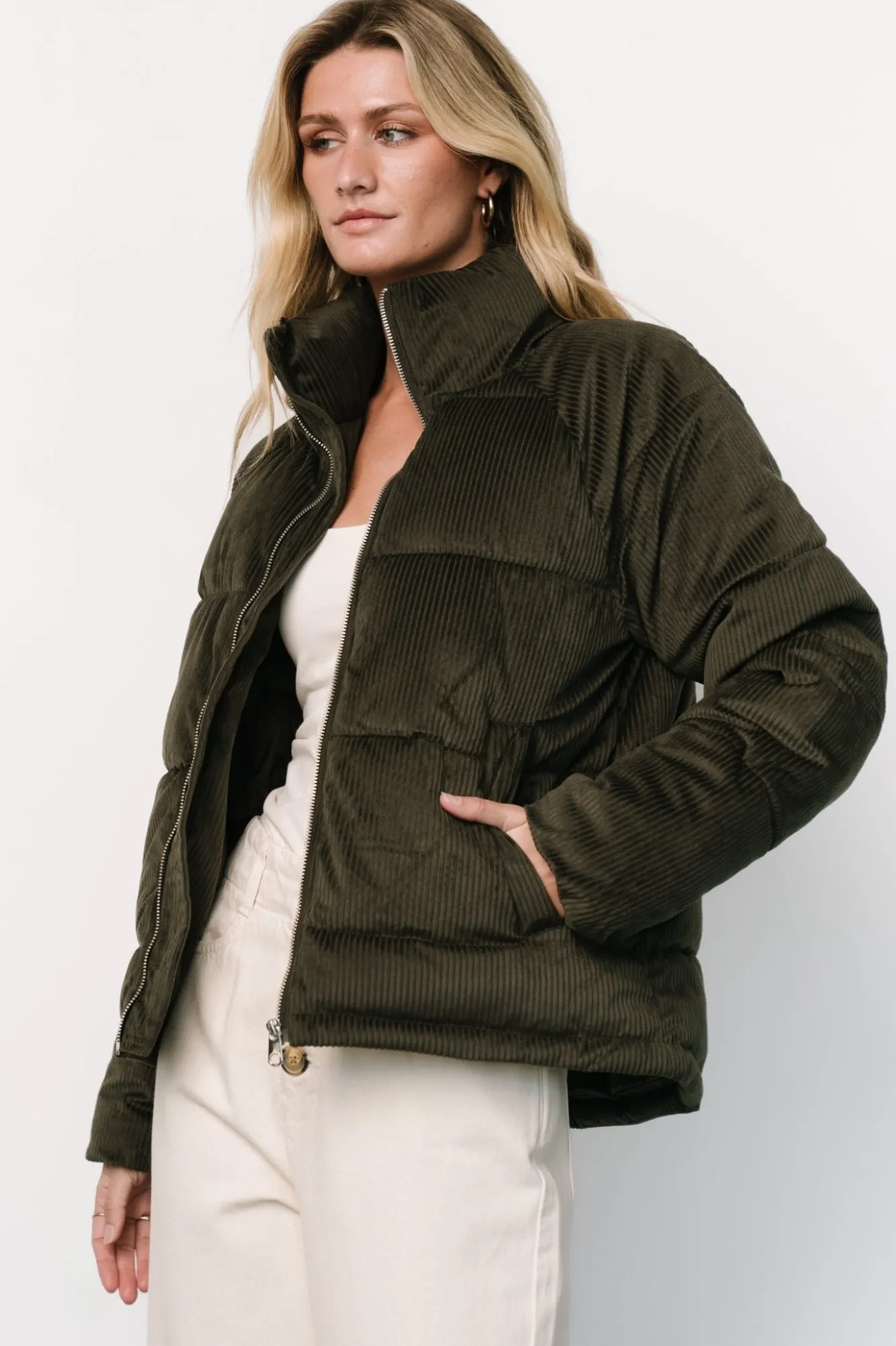 Baltic Born Holden Corduroy Puffer Jacket | Olive Charcoal