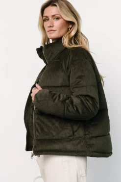 Baltic Born Holden Corduroy Puffer Jacket | Olive Charcoal