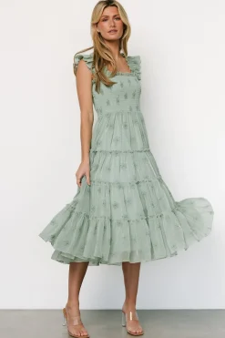 Baltic Born Holland Embroidered Dress | Light Sage