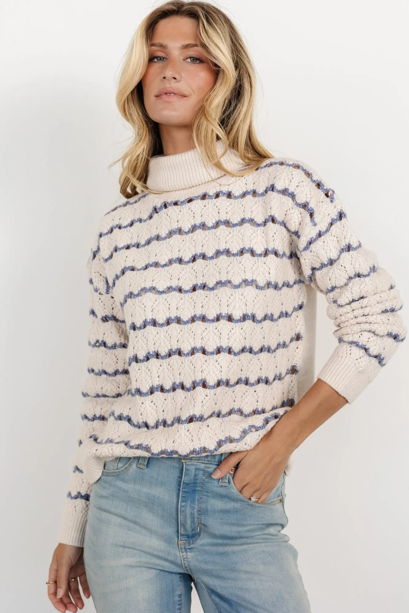 Baltic Born Hollis Knit Sweater | Ivory + Blue