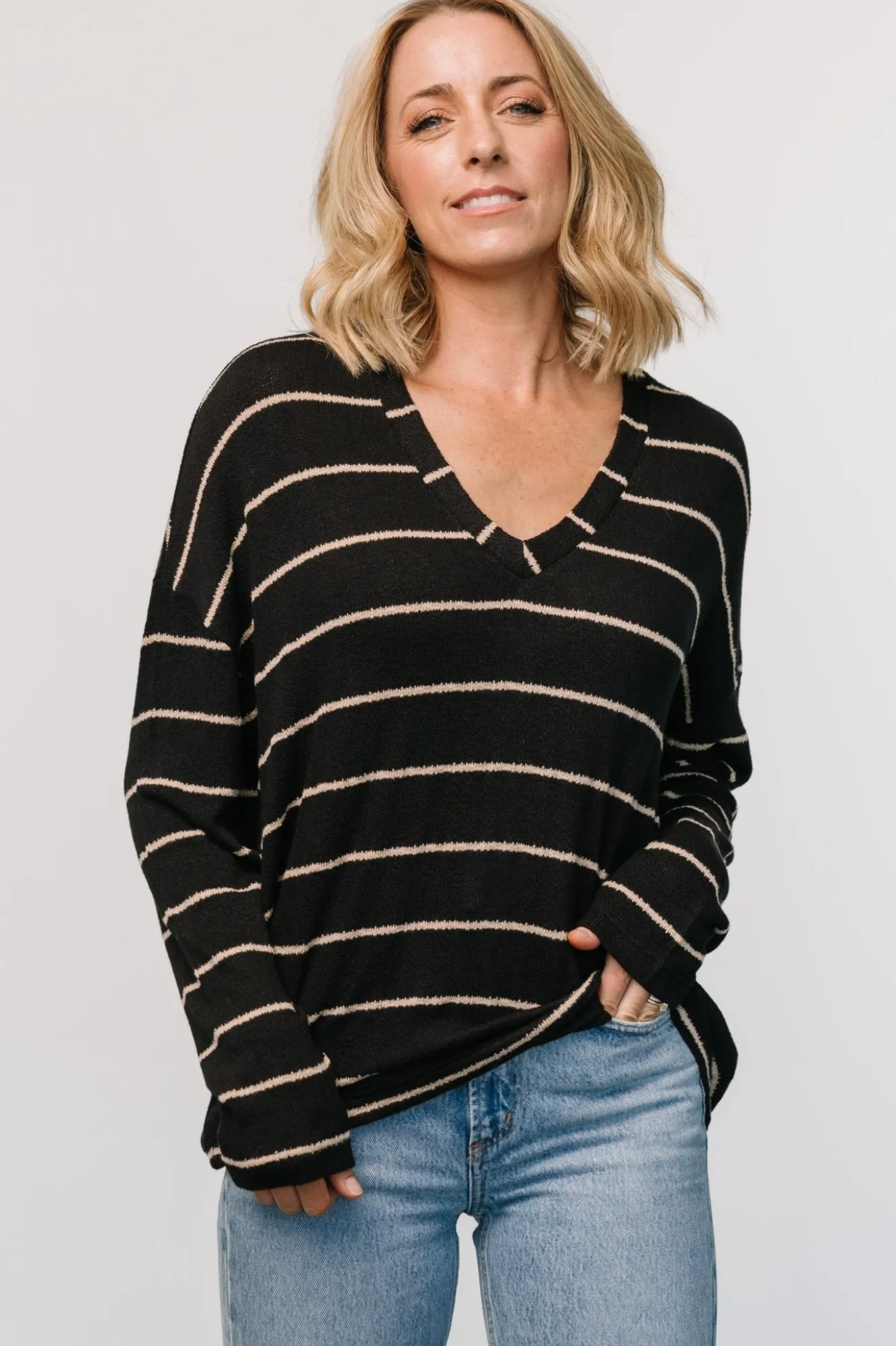 Baltic Born Houston Relaxed Sweater Top | Black Stripe