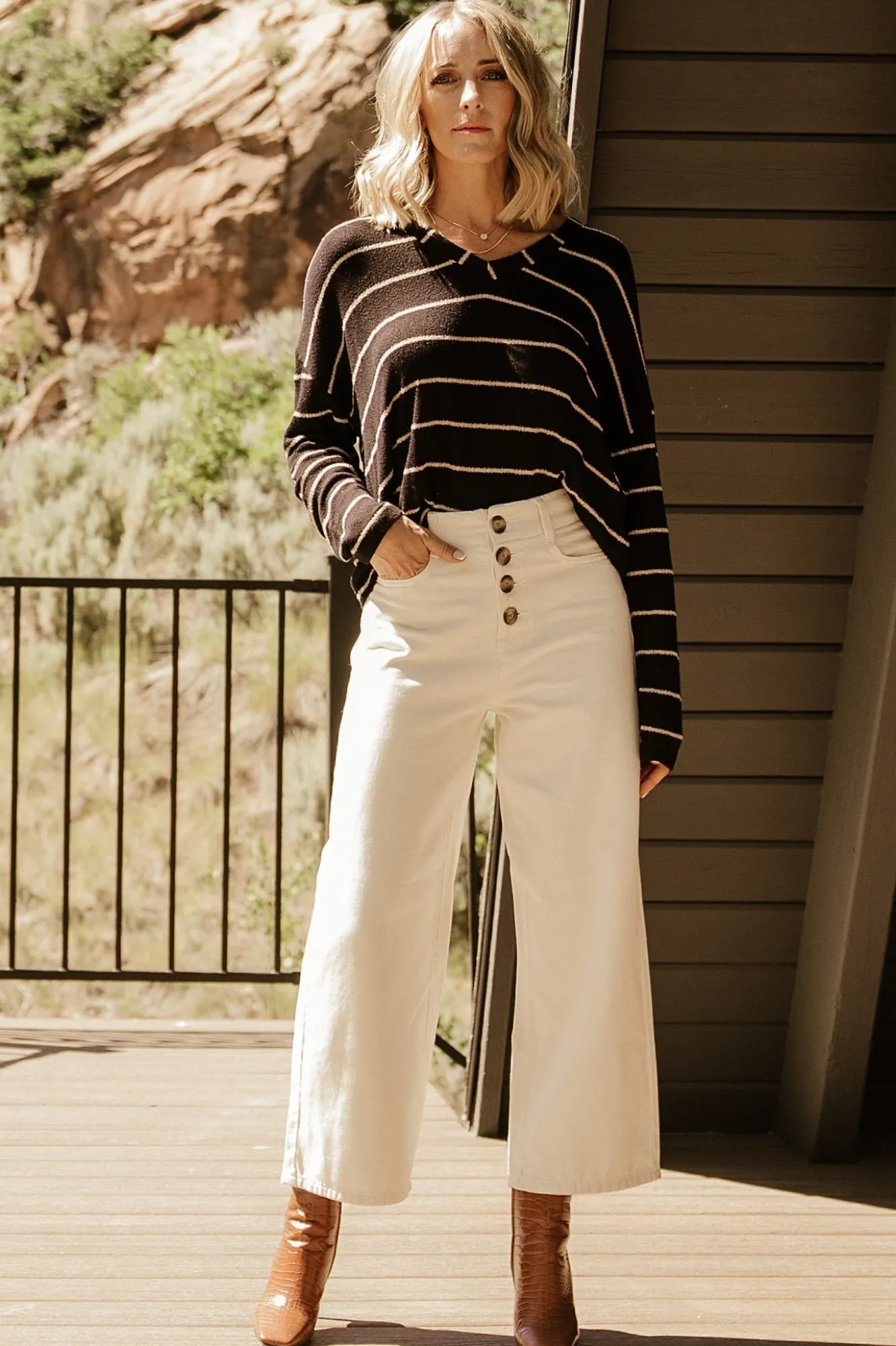 Baltic Born Houston Relaxed Sweater Top | Black Stripe