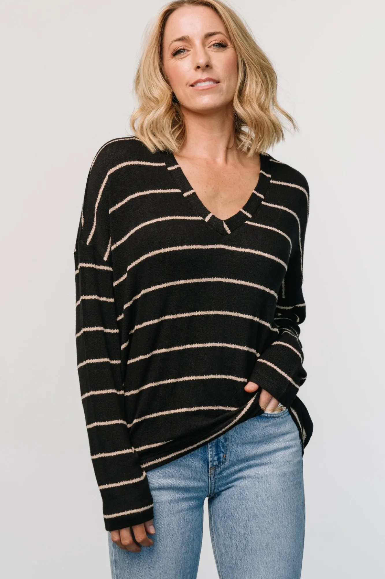 Baltic Born Houston Relaxed Sweater Top | Black Stripe