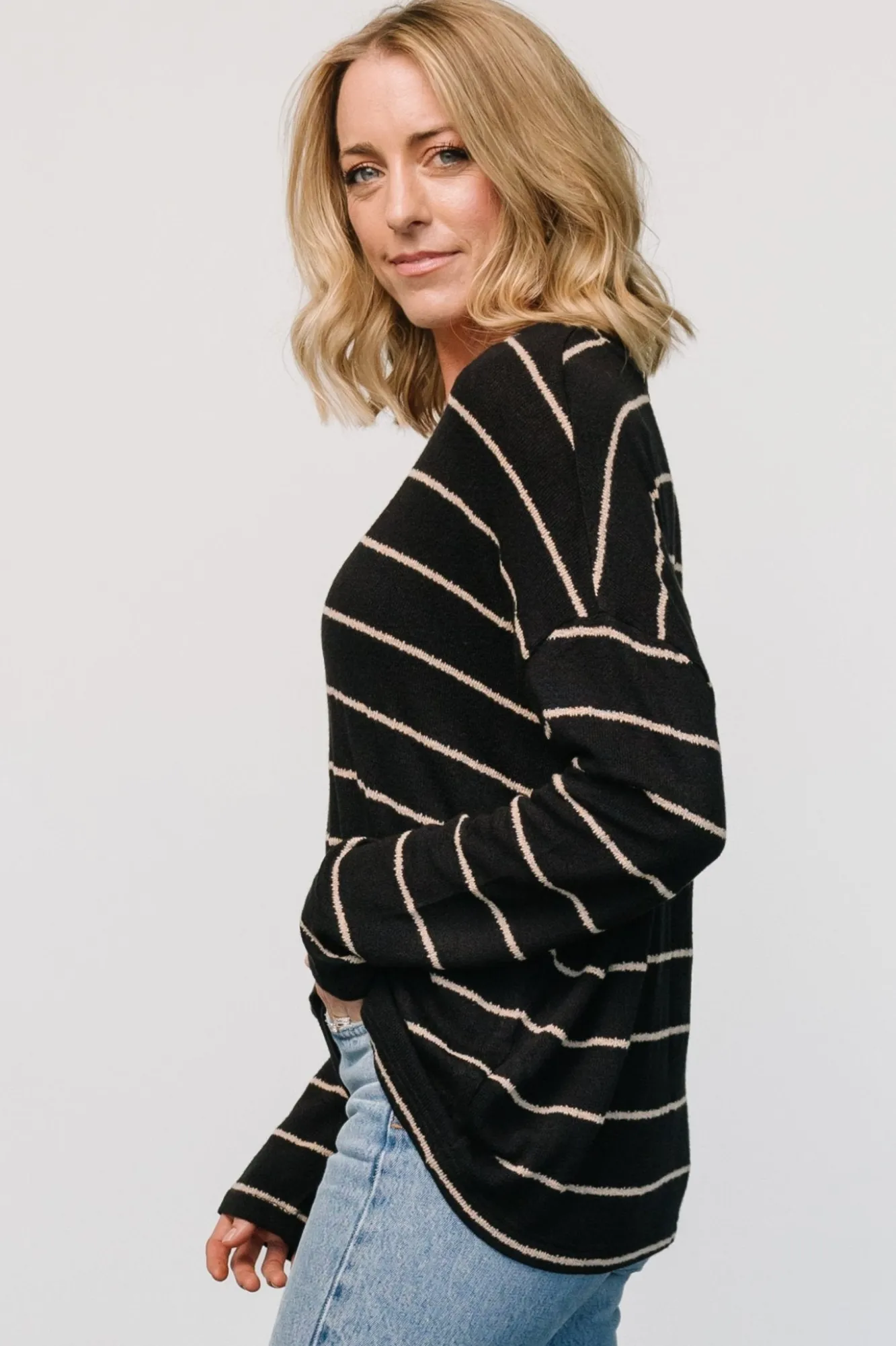 Baltic Born Houston Relaxed Sweater Top | Black Stripe