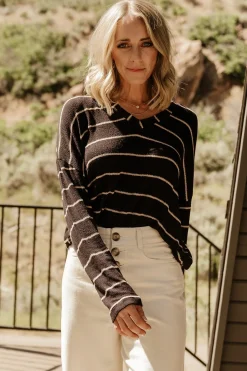 Baltic Born Houston Relaxed Sweater Top | Black Stripe