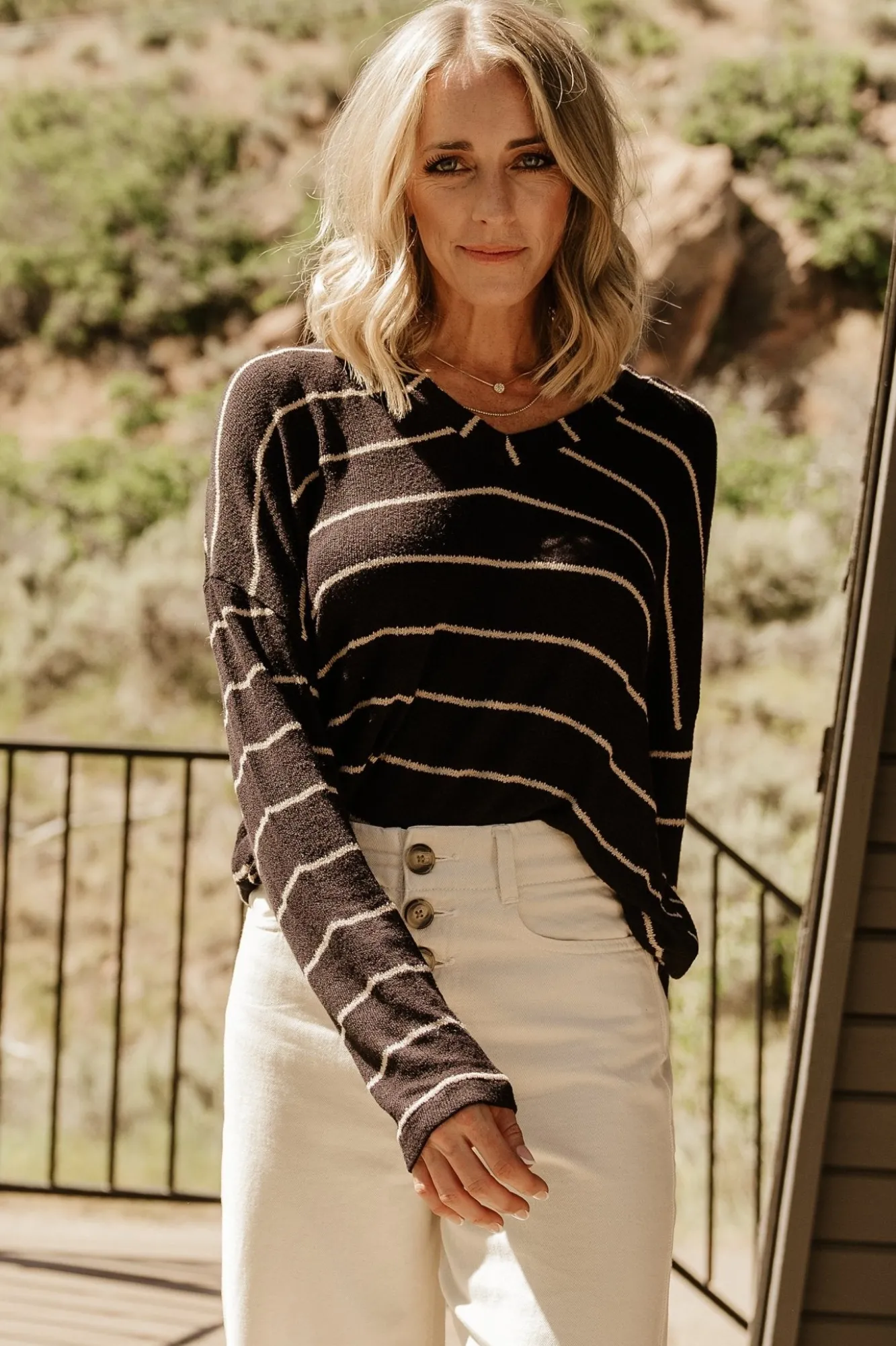 Baltic Born Houston Relaxed Sweater Top | Black Stripe