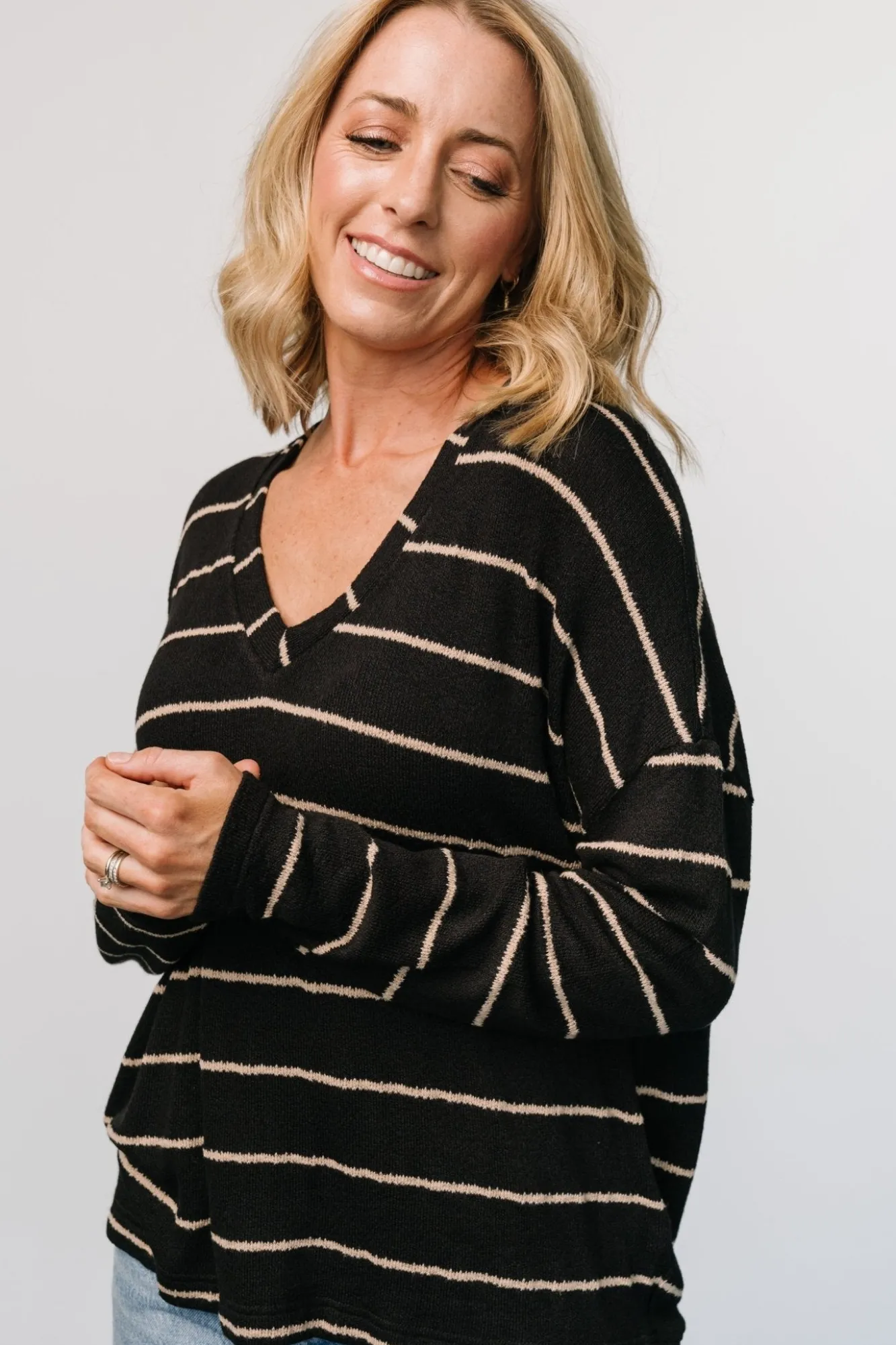 Baltic Born Houston Relaxed Sweater Top | Black Stripe