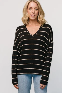 Baltic Born Houston Relaxed Sweater Top | Black Stripe