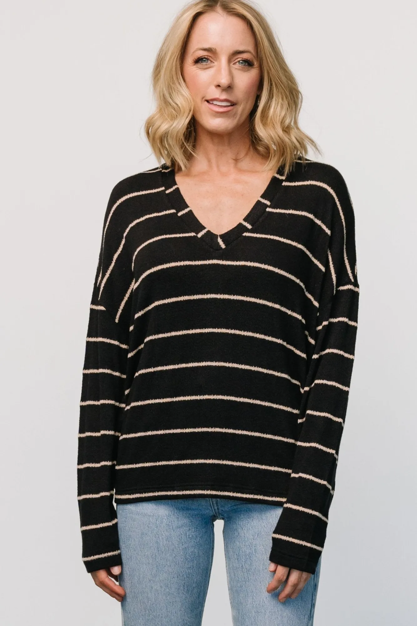Baltic Born Houston Relaxed Sweater Top | Black Stripe