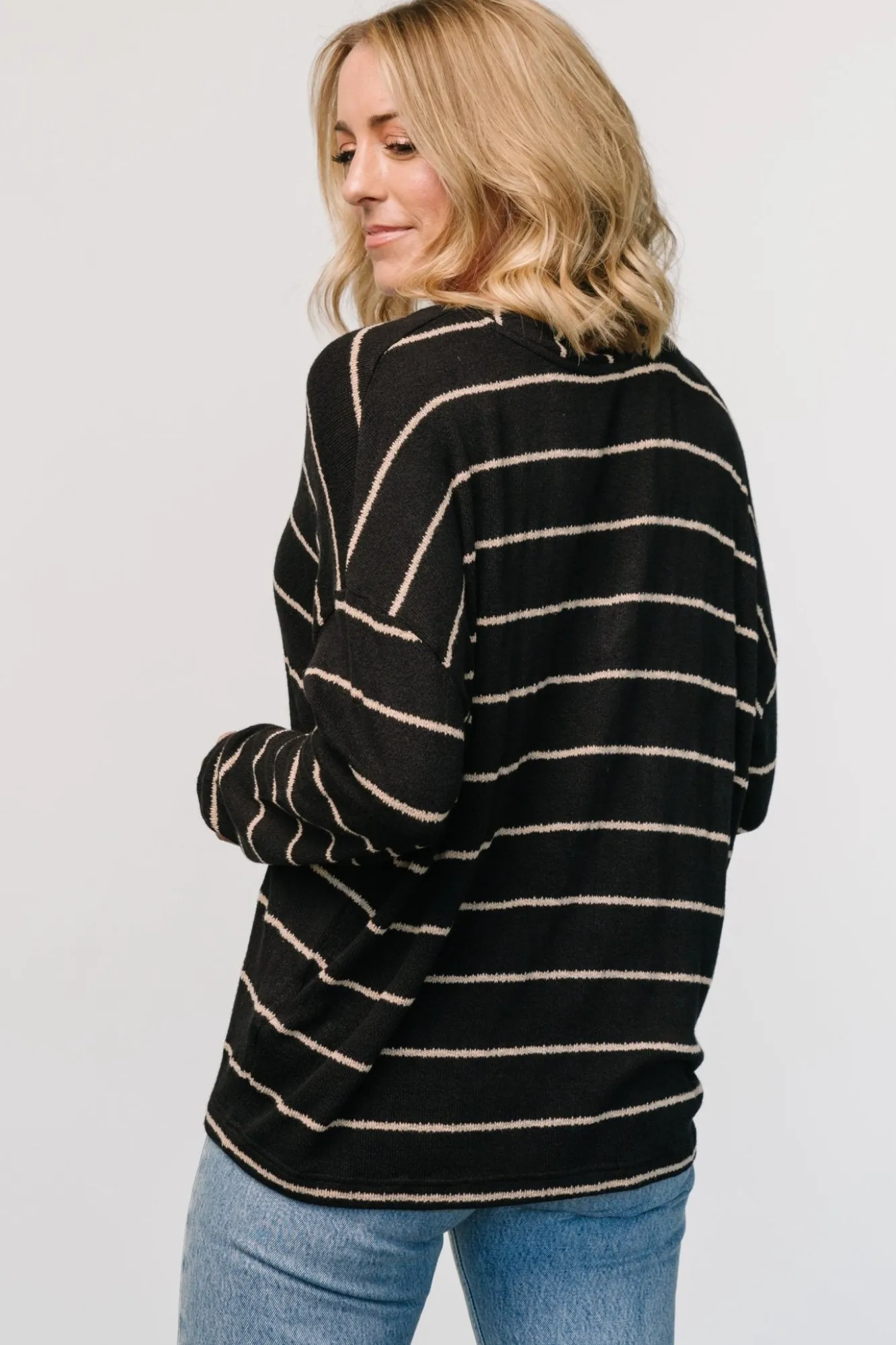 Baltic Born Houston Relaxed Sweater Top | Black Stripe