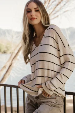 Baltic Born Houston Relaxed Sweater Top | Ivory Stripe