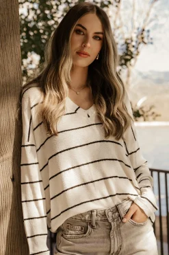 Baltic Born Houston Relaxed Sweater Top | Ivory Stripe