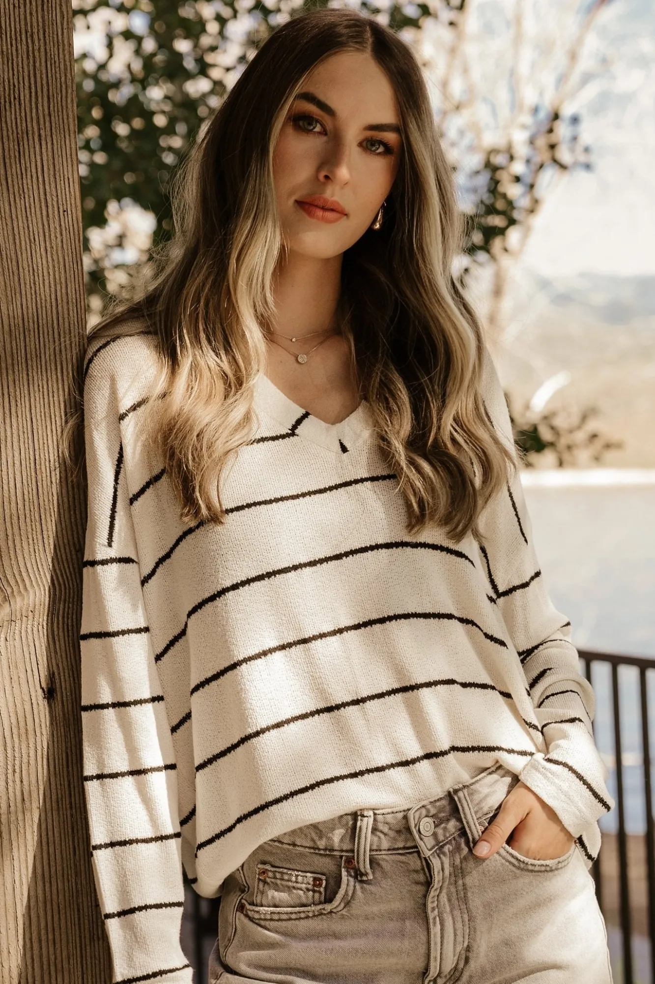 Baltic Born Houston Relaxed Sweater Top | Ivory Stripe