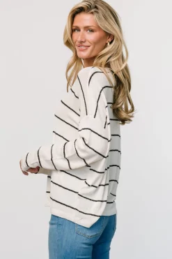 Baltic Born Houston Relaxed Sweater Top | Ivory Stripe