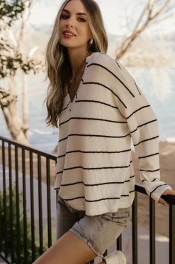 Baltic Born Houston Relaxed Sweater Top | Ivory Stripe