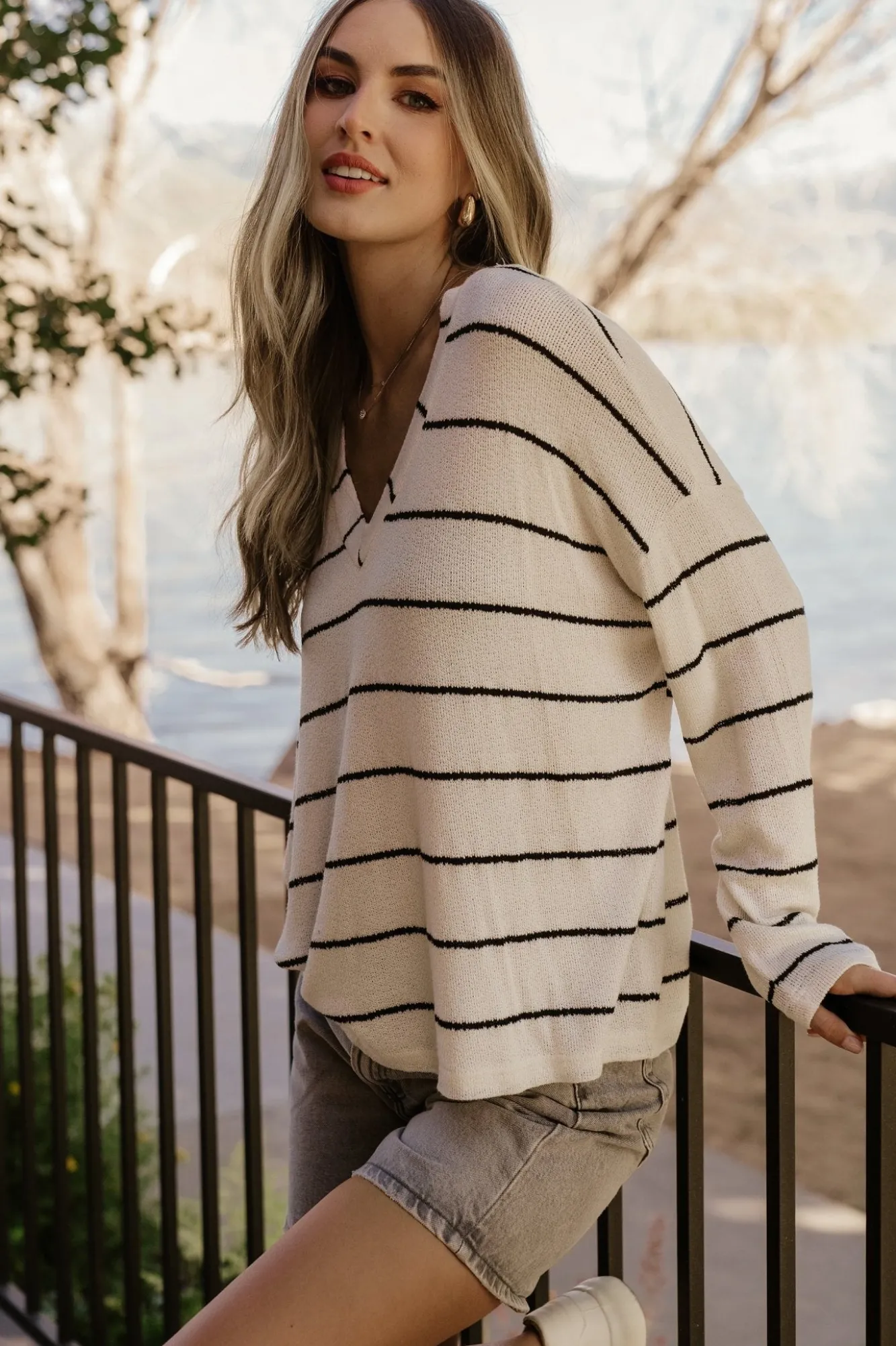 Baltic Born Houston Relaxed Sweater Top | Ivory Stripe