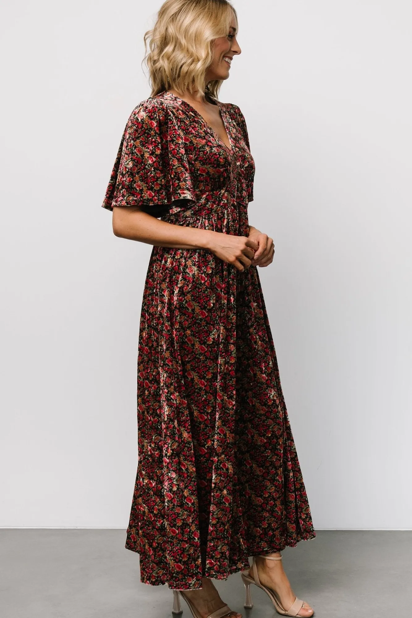 Baltic Born Irina Velvet Maxi Dress | Black Multi Floral