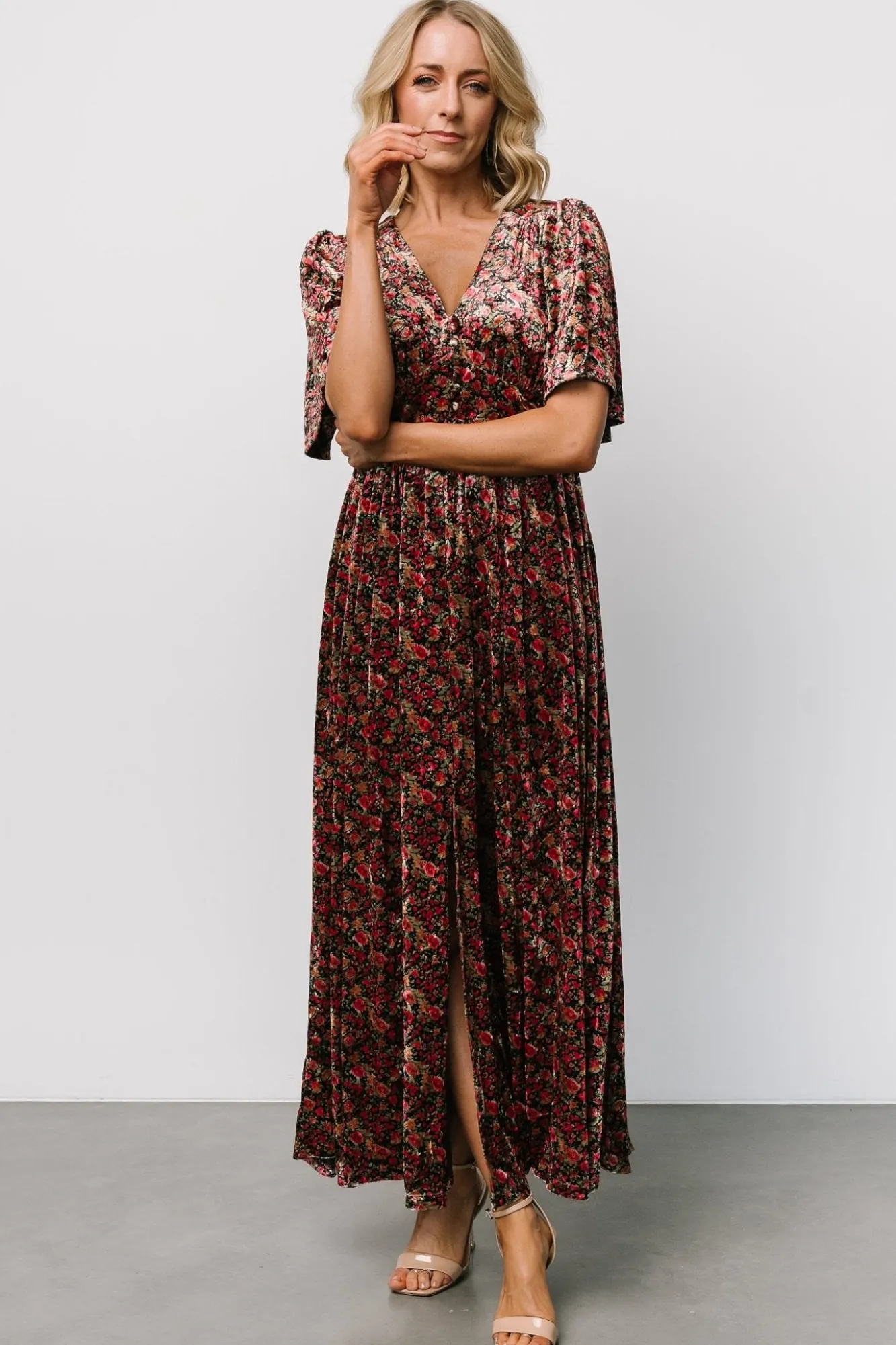 Baltic Born Irina Velvet Maxi Dress | Black Multi Floral