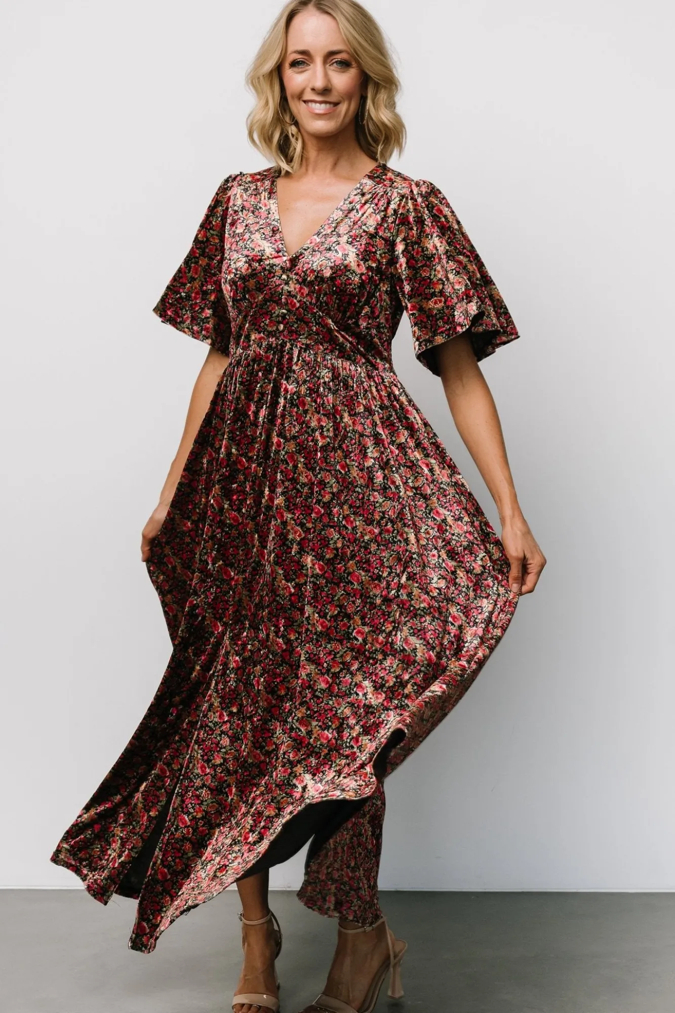 Baltic Born Irina Velvet Maxi Dress | Black Multi Floral