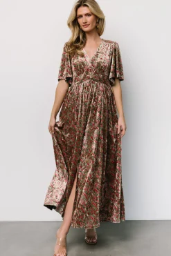 Baltic Born Irina Velvet Maxi Dress | Green Multi Floral