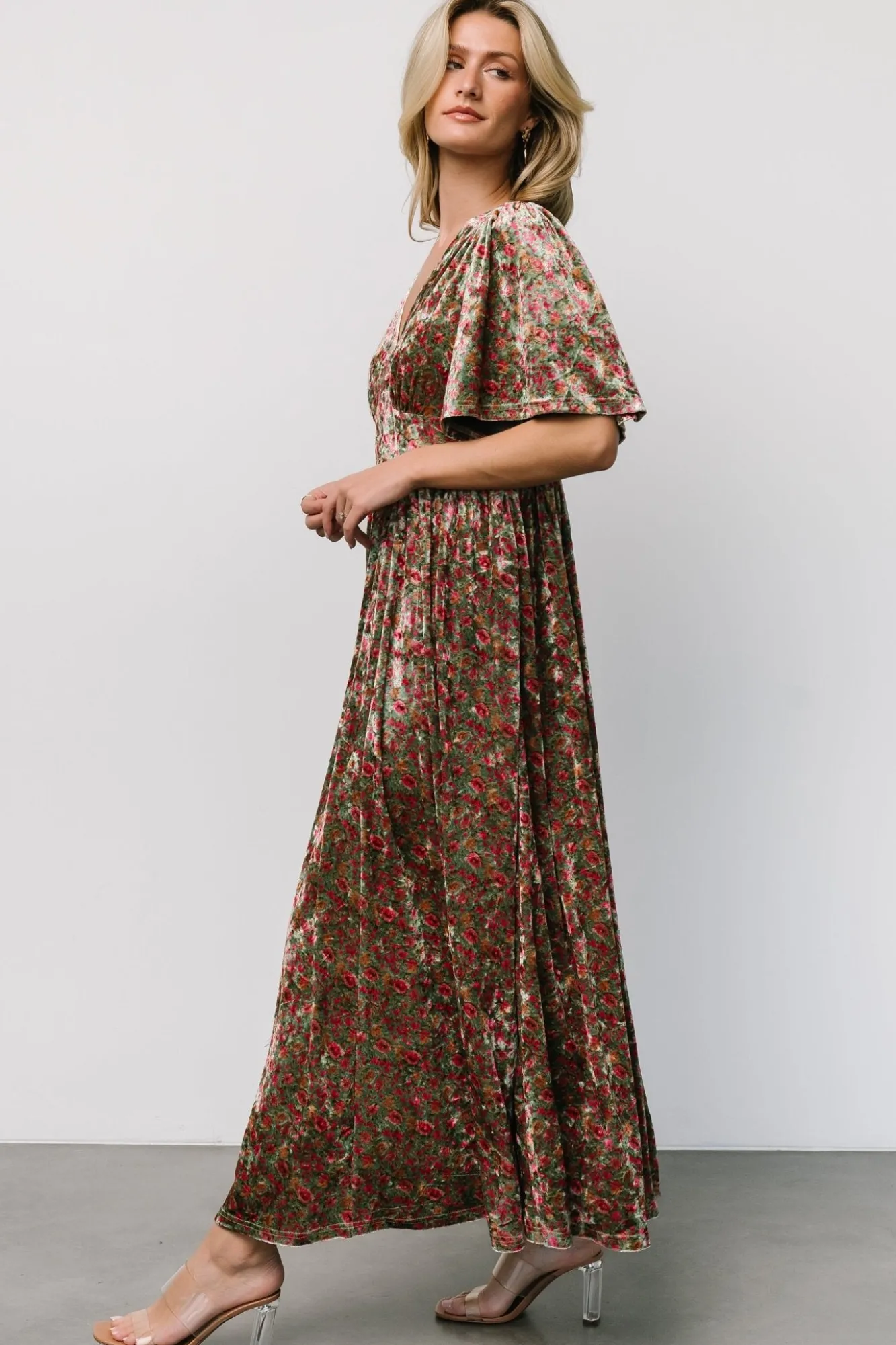 Baltic Born Irina Velvet Maxi Dress | Green Multi Floral