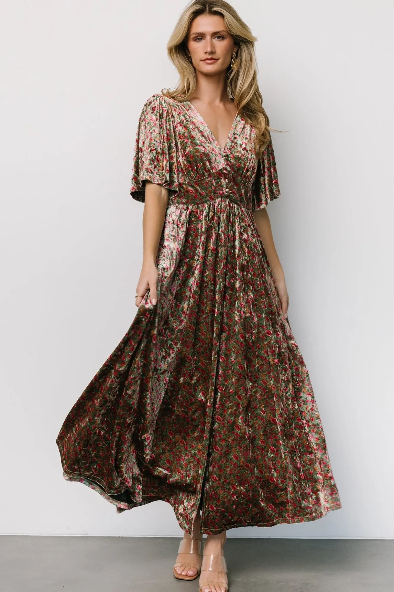 Baltic Born Irina Velvet Maxi Dress | Green Multi Floral