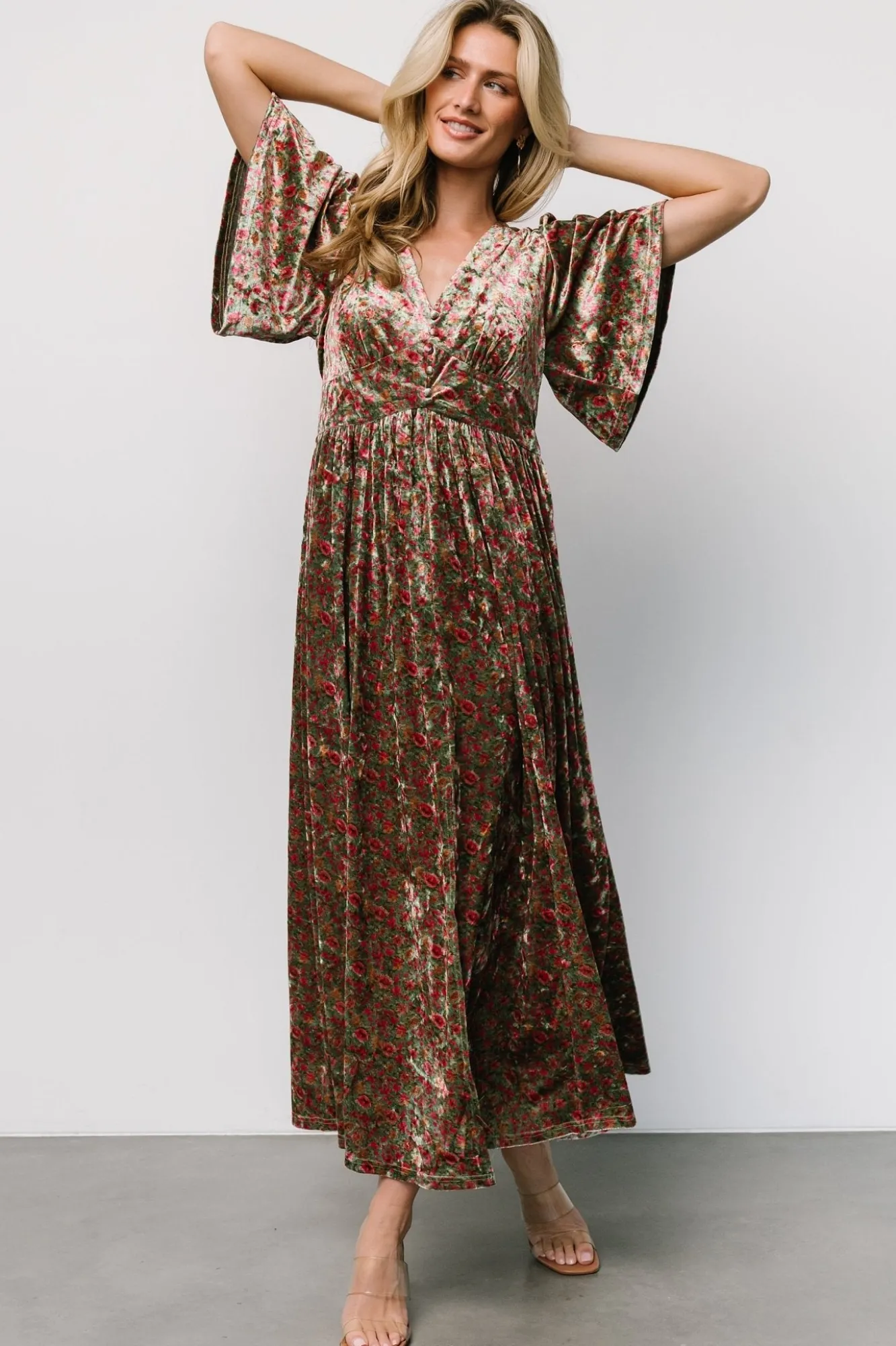 Baltic Born Irina Velvet Maxi Dress | Green Multi Floral