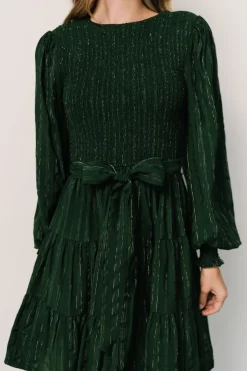 Baltic Born Ivey Smocked Short Dress | Dark Green + Silver