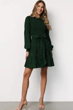 Baltic Born Ivey Smocked Short Dress | Dark Green + Silver