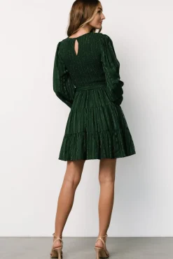 Baltic Born Ivey Smocked Short Dress | Dark Green + Silver