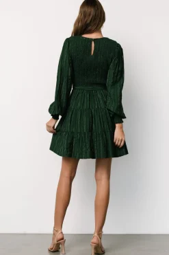 Baltic Born Ivey Smocked Short Dress | Dark Green + Silver