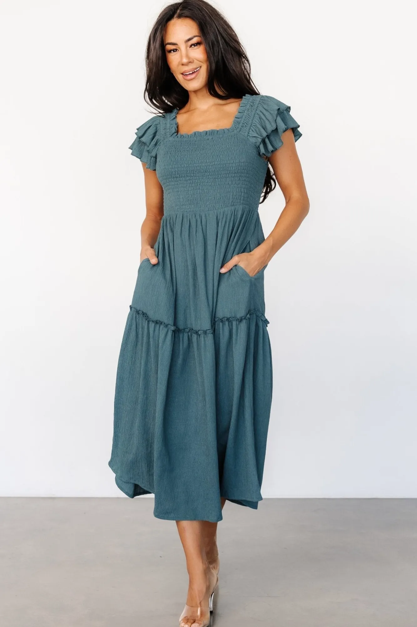 Baltic Born Jacie Smocked Midi Dress | Vintage Teal