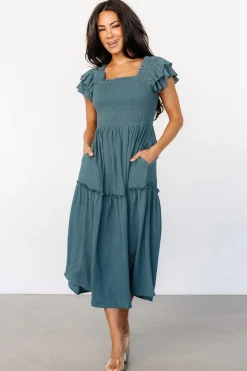 Baltic Born Jacie Smocked Midi Dress | Vintage Teal