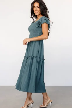Baltic Born Jacie Smocked Midi Dress | Vintage Teal