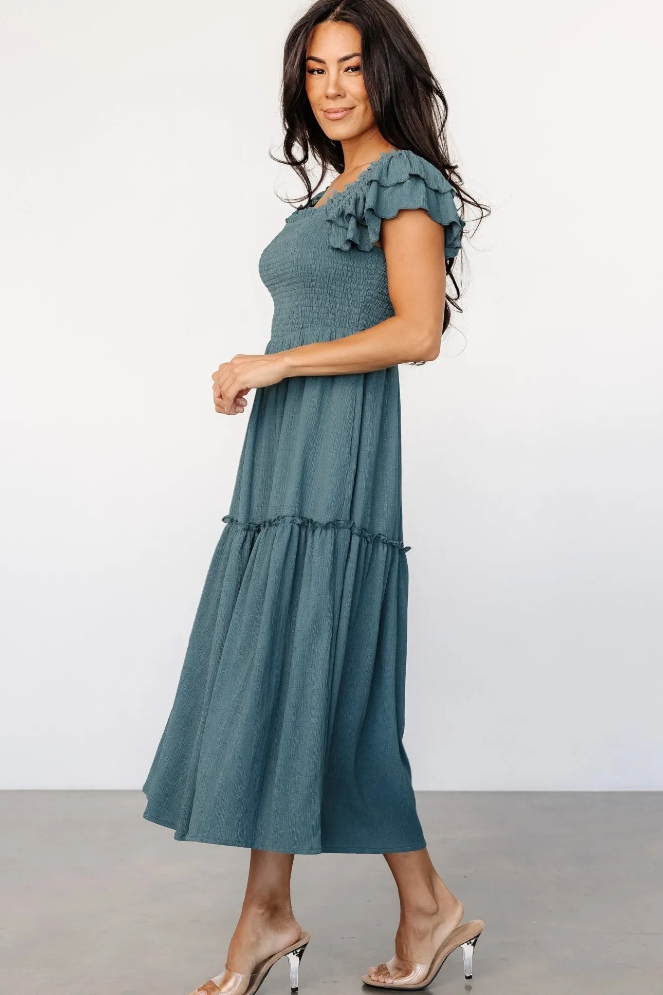 Baltic Born Jacie Smocked Midi Dress | Vintage Teal