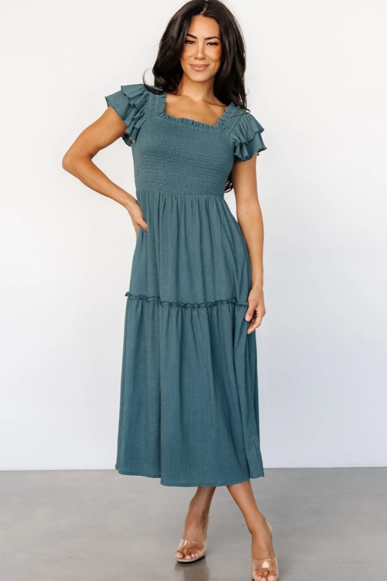 Baltic Born Jacie Smocked Midi Dress | Vintage Teal