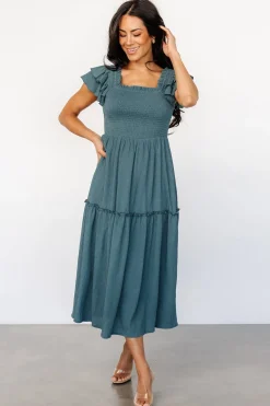 Baltic Born Jacie Smocked Midi Dress | Vintage Teal