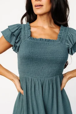 Baltic Born Jacie Smocked Midi Dress | Vintage Teal