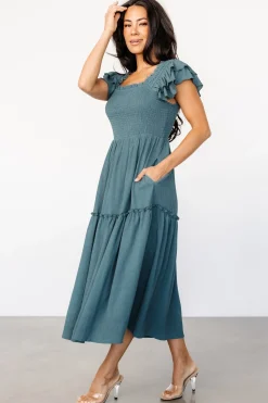 Baltic Born Jacie Smocked Midi Dress | Vintage Teal