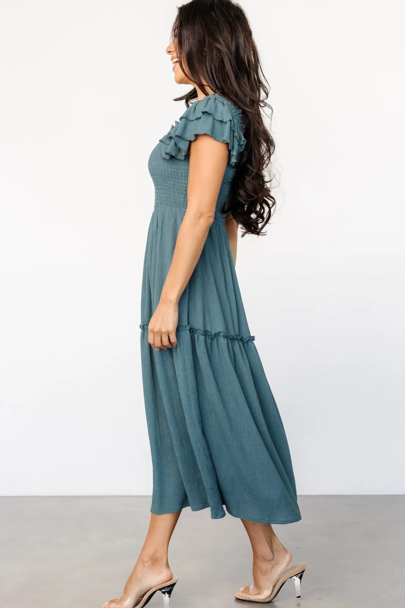 Baltic Born Jacie Smocked Midi Dress | Vintage Teal