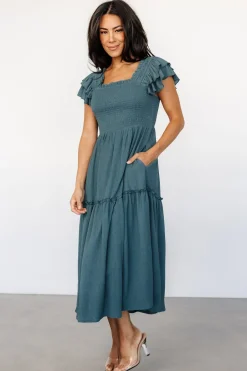 Baltic Born Jacie Smocked Midi Dress | Vintage Teal