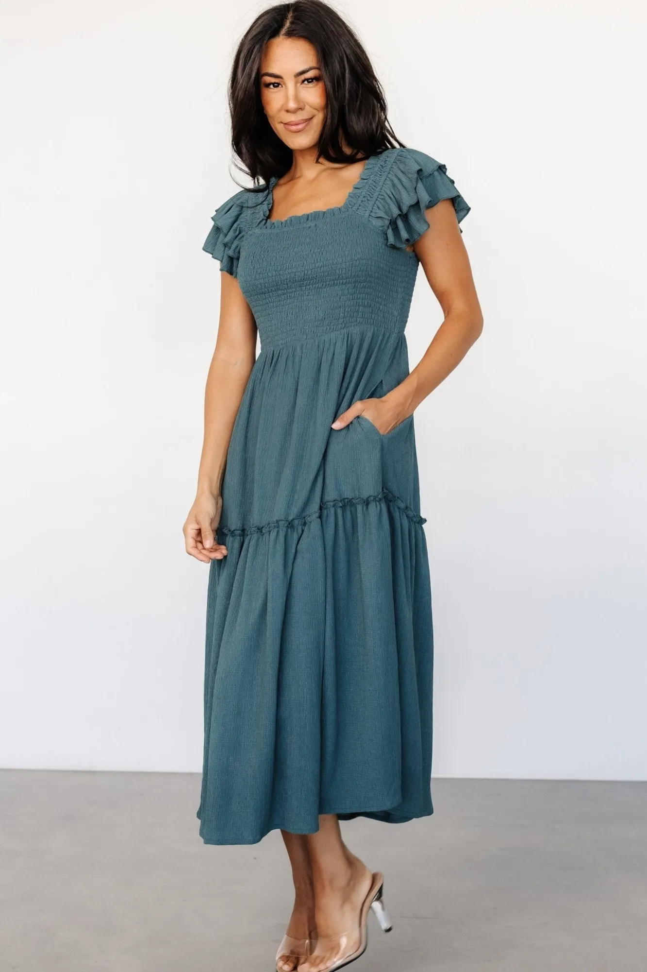 Baltic Born Jacie Smocked Midi Dress | Vintage Teal