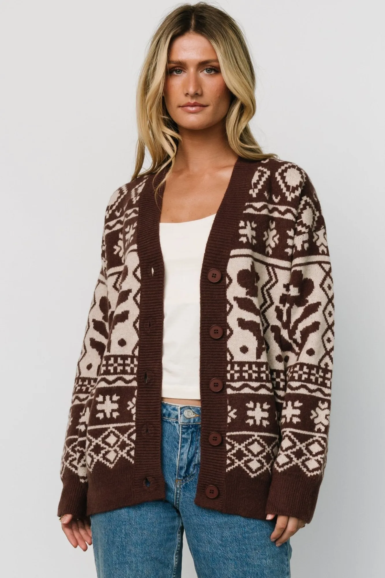 Baltic Born Jackson Oversized Cardigan | Dark Mocha Print