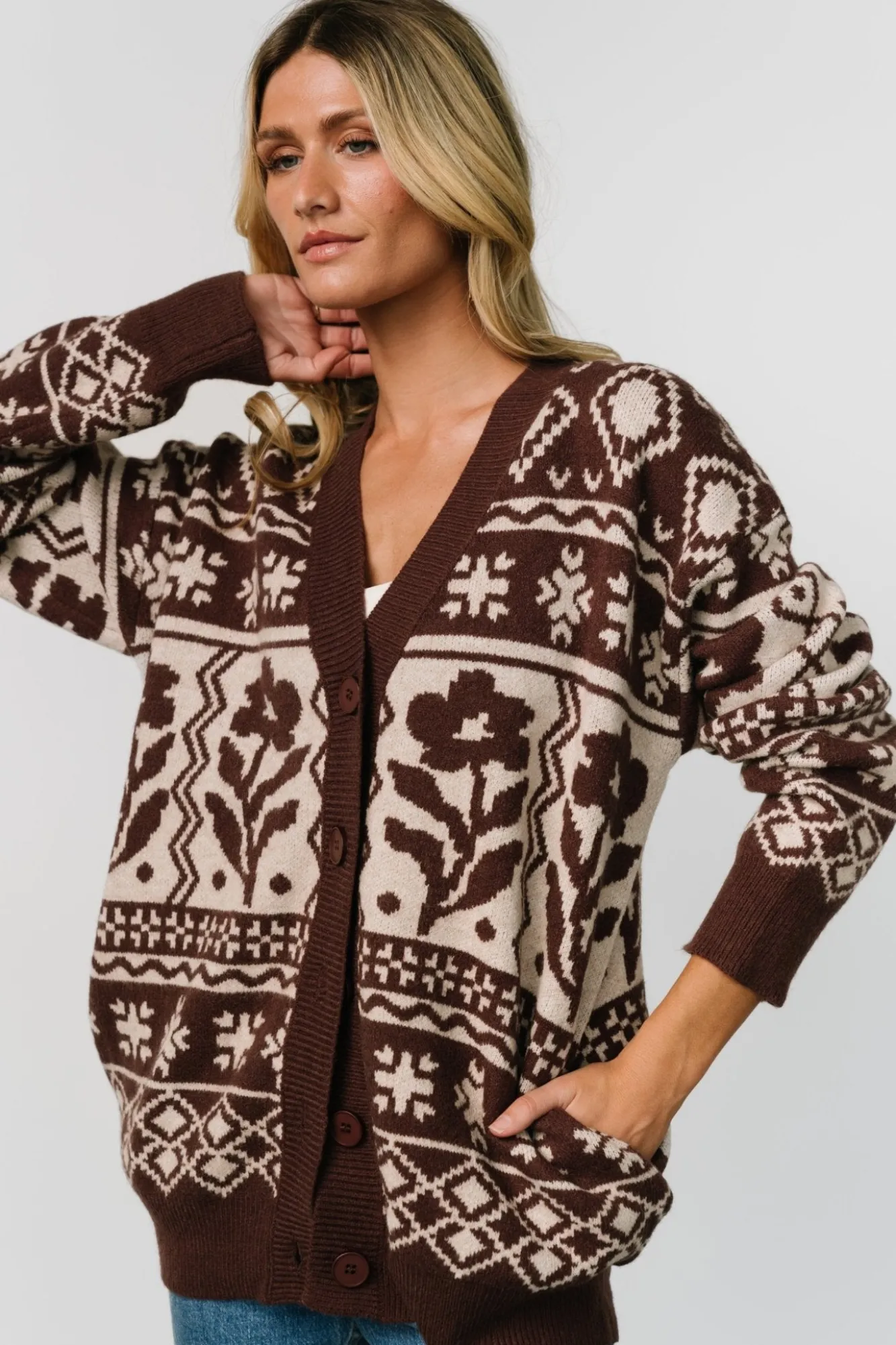 Baltic Born Jackson Oversized Cardigan | Dark Mocha Print