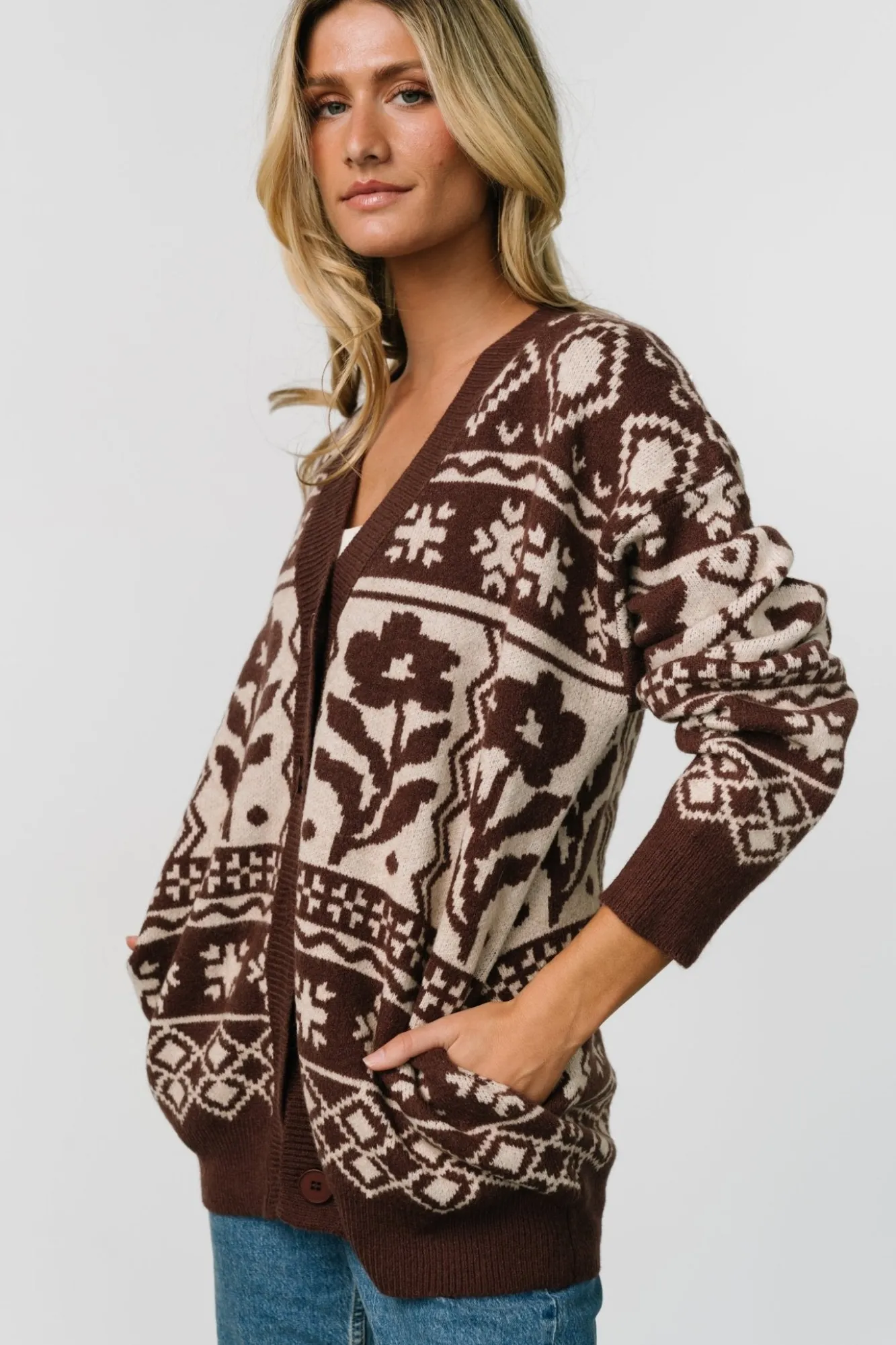 Baltic Born Jackson Oversized Cardigan | Dark Mocha Print