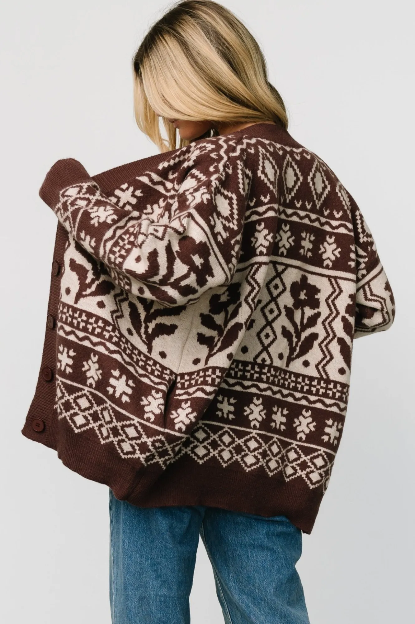 Baltic Born Jackson Oversized Cardigan | Dark Mocha Print