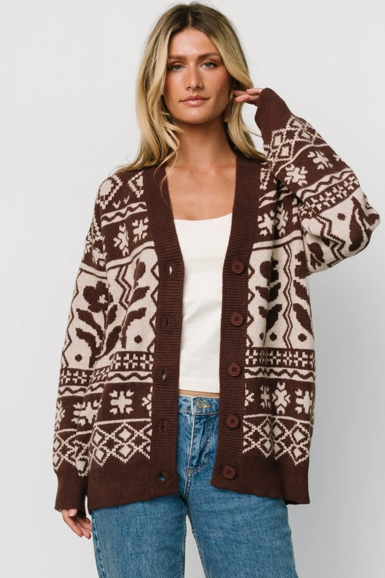 Baltic Born Jackson Oversized Cardigan | Dark Mocha Print