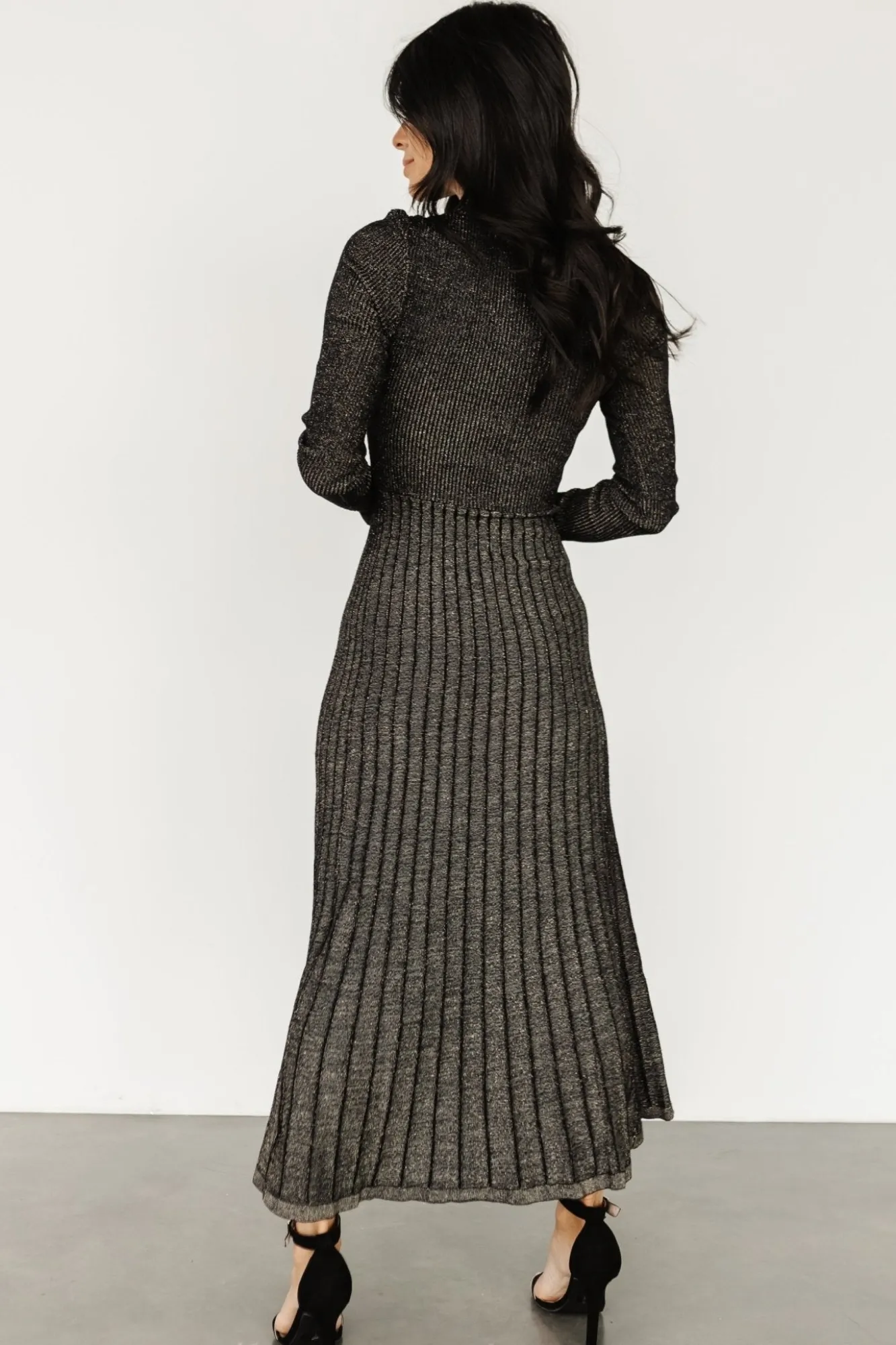 Baltic Born Jamelia Pleated Sweater Dress | Black + Gold