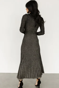 Baltic Born Jamelia Pleated Sweater Dress | Black + Gold