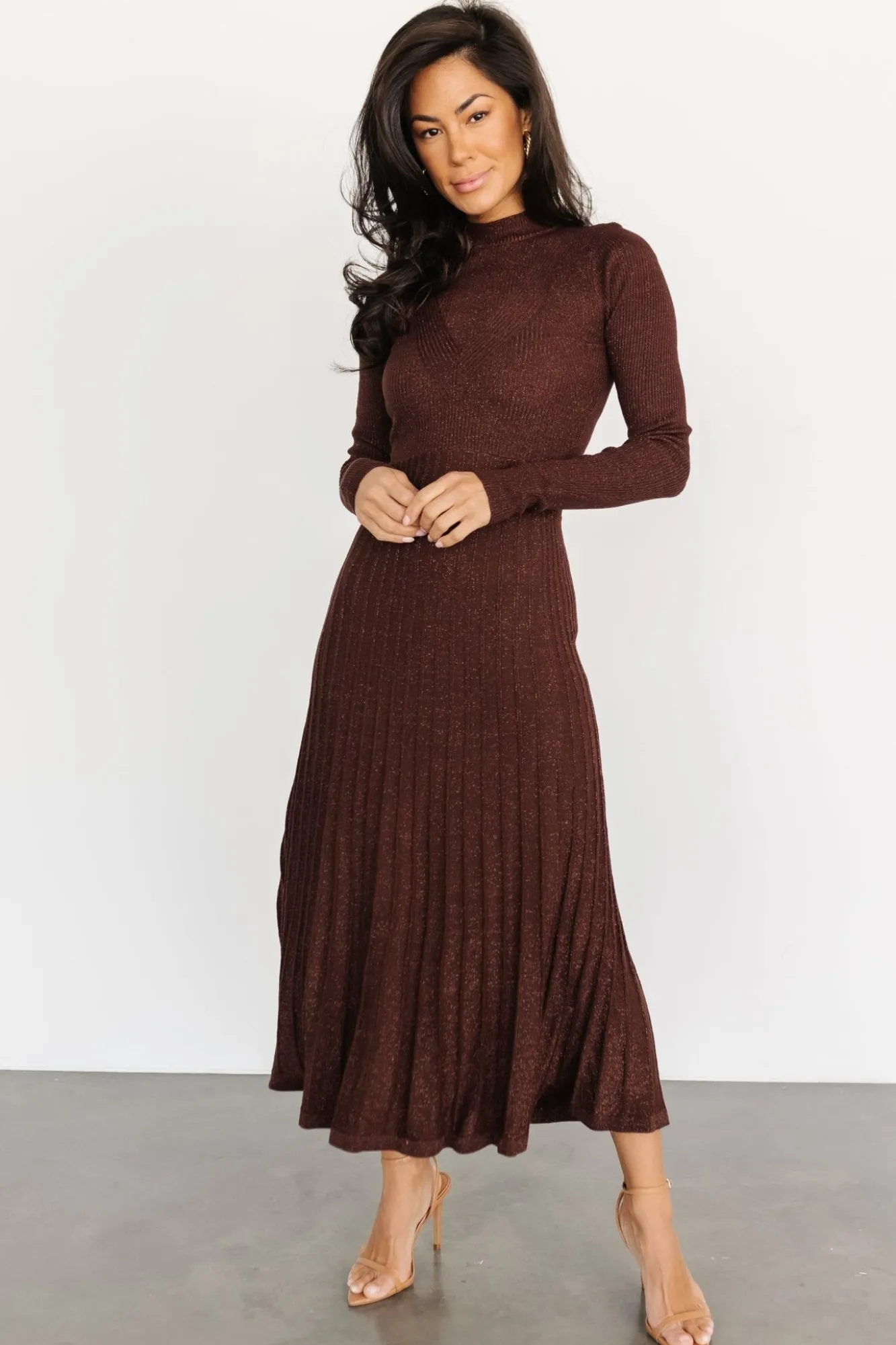 Baltic Born Jamelia Pleated Sweater Dress | Brown + Gold